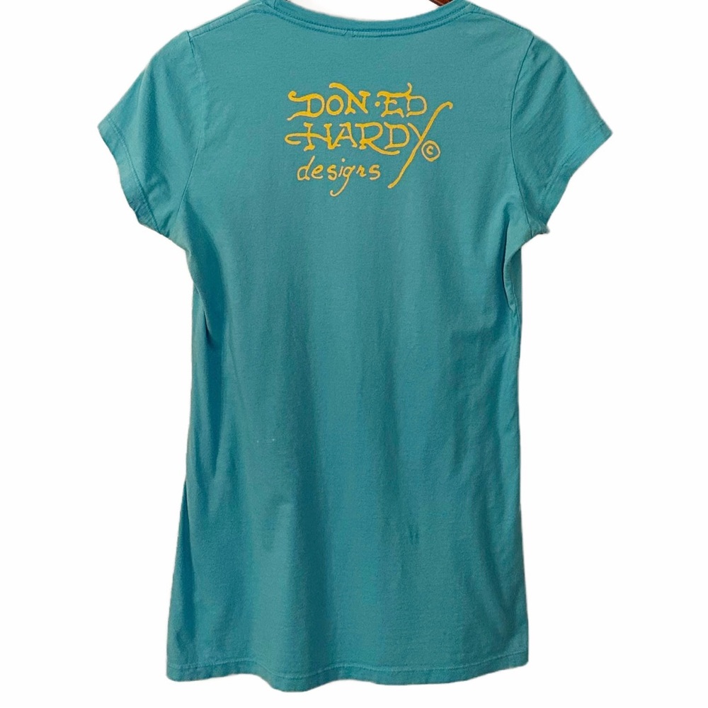 Vintage Ed Hardy Skeleton Riding Motorcycle Long Tee Size M - Picture 2 of 8